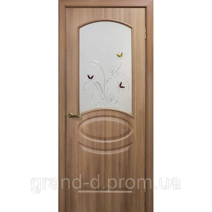 Двері міжкімнатні Оміс Ліка ПВХ з малюнком на склі, колір дуб золотий