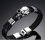 Шкіряний браслет «Готичний череп» 22 см чорний, фото 2