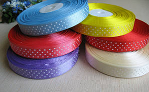 Атласні стрічки в горох шириною 1,5 см