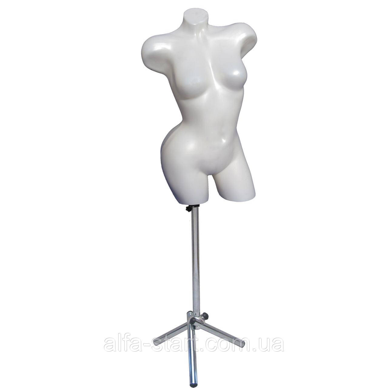 Манекен жіночий білий торс із стегнами на хромованій ніжці