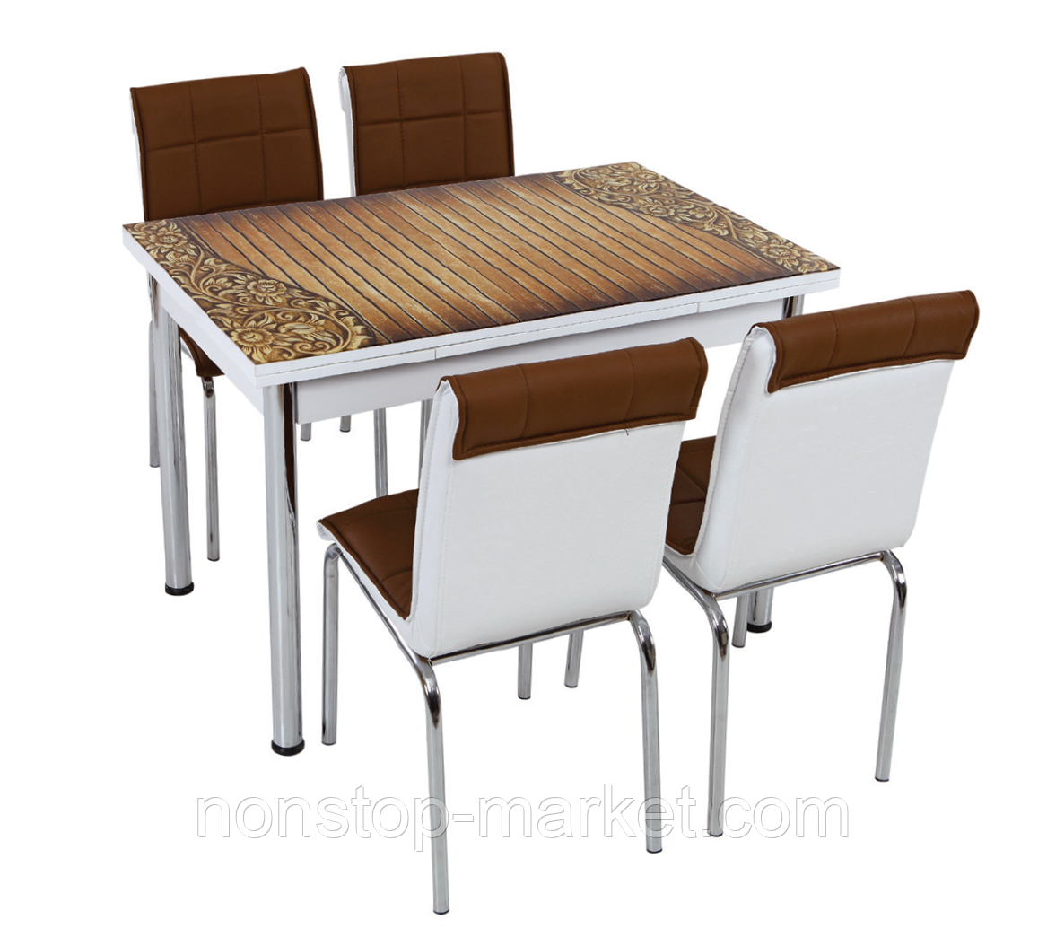 Раскладной стол обеденный кухонный комплект стол и стулья рисунок 3д "Коричневые доски" стекло 70*110 Лотос-М - фото 1 - id-p552944134