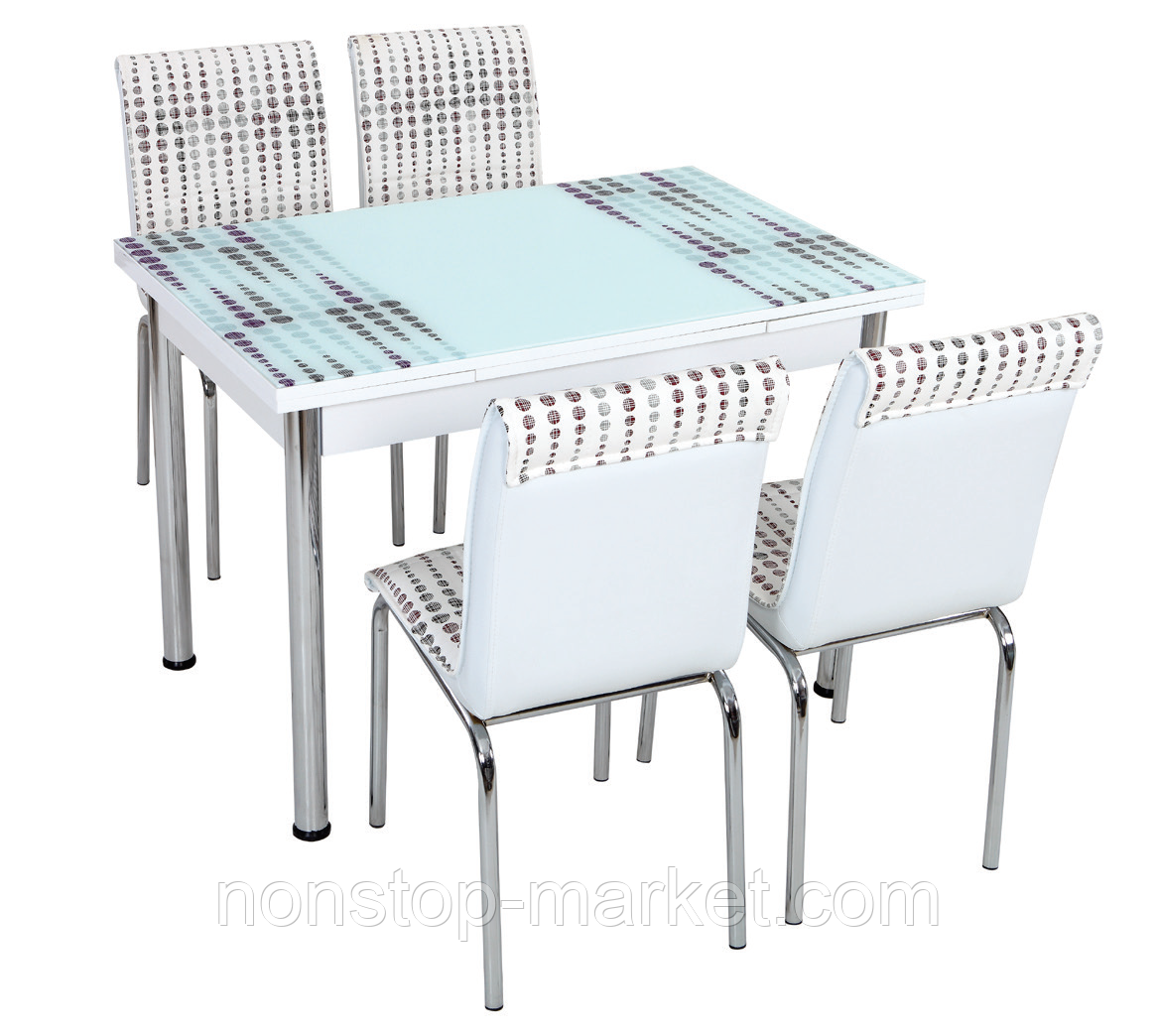 Розкладний стіл обідній кухонний комплект стіл і стільці 3D малюнок 3д "Кульки" ДСП скло 70*110 Лотос-М