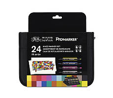 Набір двосторонніх маркерів Winsor Newton Mixed Marker Set 24 кольори + сумка-пенал