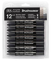 Набір двосторонніх маркерів Winsor Newton Brushmarker Сірі 12 кольорів