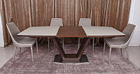 Современный обеденный раскладной стол Detroit (Детройт), цвет венге-крем, столешница МДФ, каленое стекло