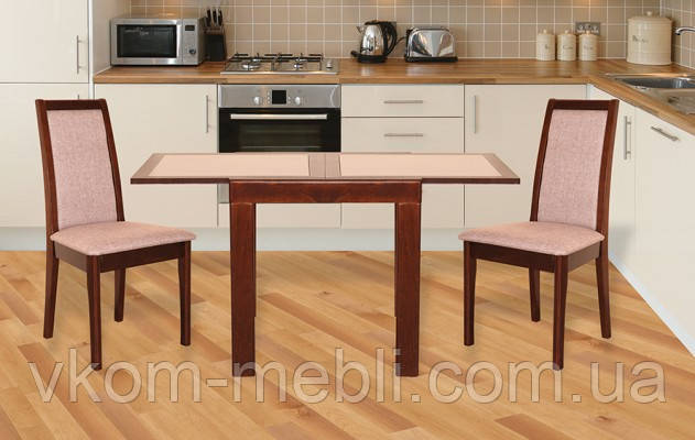 Стіл обідній розкладний Мілан з каменем (горіх темний), фото 1