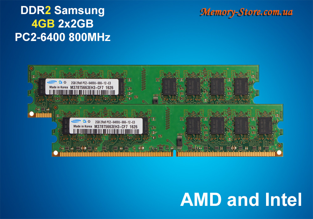 Оперативна пам'ять DDR2 4Gb Samsung 2x 2GB PC2-6400 800MHZ Intel/AMD