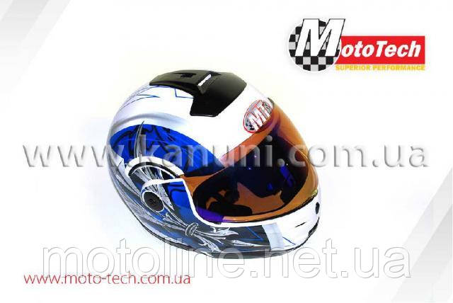 Шолом 108/508 (трансформер, закритий/тоноване скло) біло-синій MotoTech