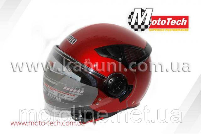 Шолом HF 256 (відкритий біле скло + вбудовані окуляри) червоний MotoTech, фото 1