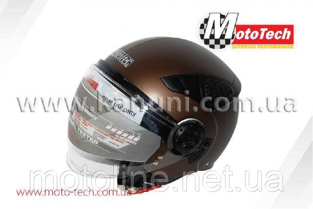 Шолом HF 256 (відкритий біле скло + вбудовані окуляри) коричневий MotoTech, фото 1