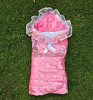 Конверт-одеяло для новорожденных на выписку и в коляску атласный легкий розовый