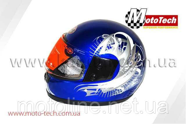 Шлем WLT-106 синий с пламенем  MotoTech