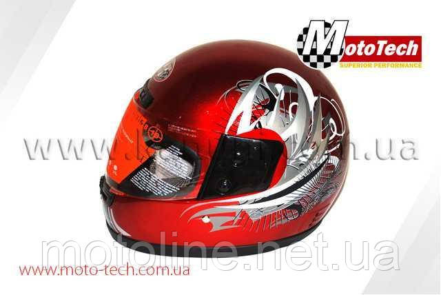 Шолом WLT-106 червоний із полум'ям MotoTech, фото 1
