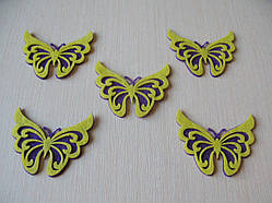 Метелик із фетру колір жовтий і фіолетовий. Розмір 6х4 см