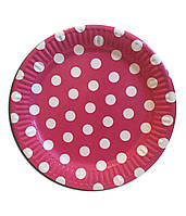 Тарелки бумажные одноразовые детские " Горох розовый ". 18 см.10 шт.