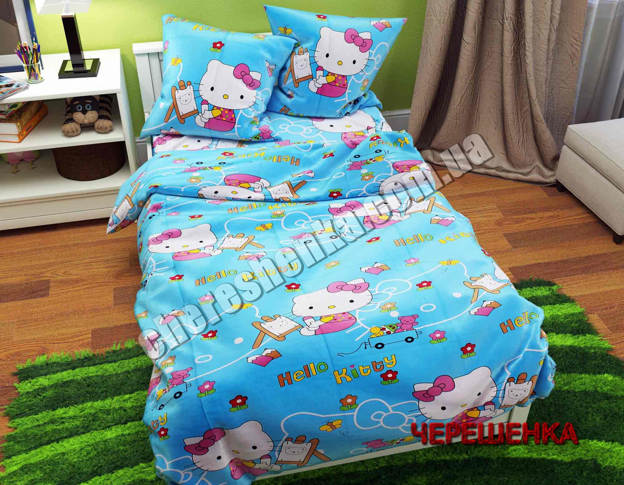 Полуторний набір постільної білизни Бязь "Gold" Hello Kitty №2021