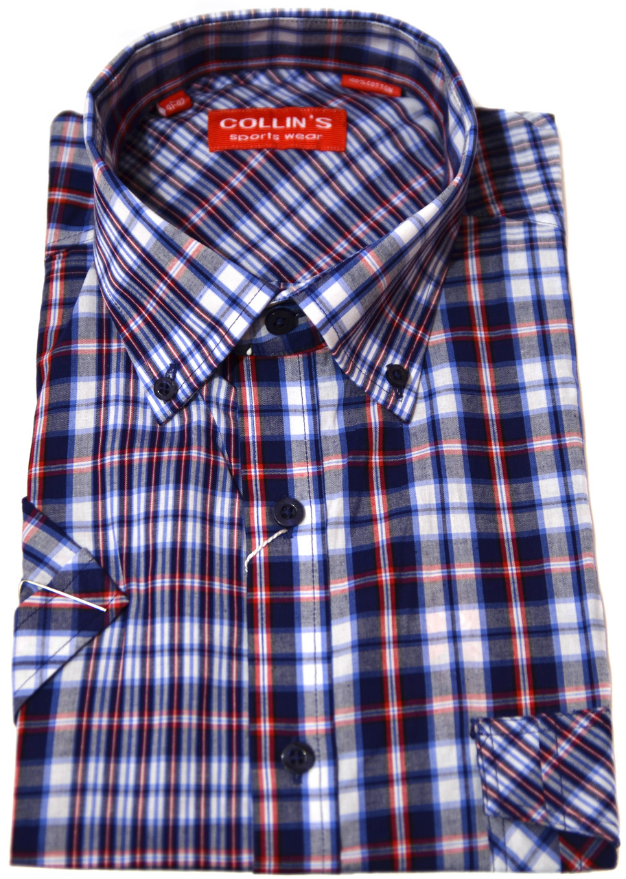 Сорочка чоловіча "Collins". Синя карта.Короткий рукав, фото 1