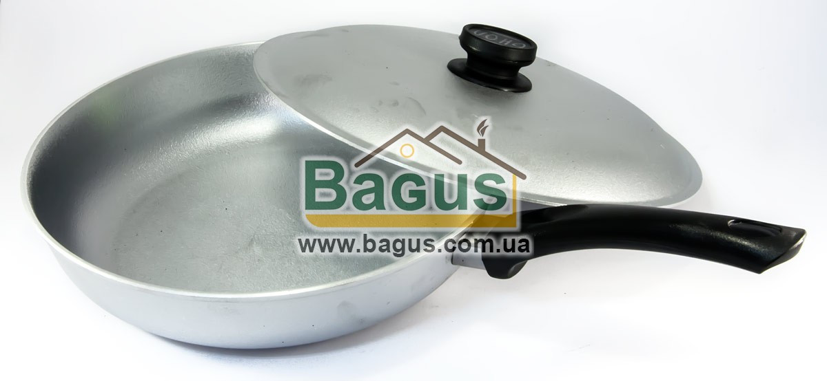 Сковорода алюмінієва 28 см з рівним дном, бакелітовою ручкою та кришкою Біол (A283)