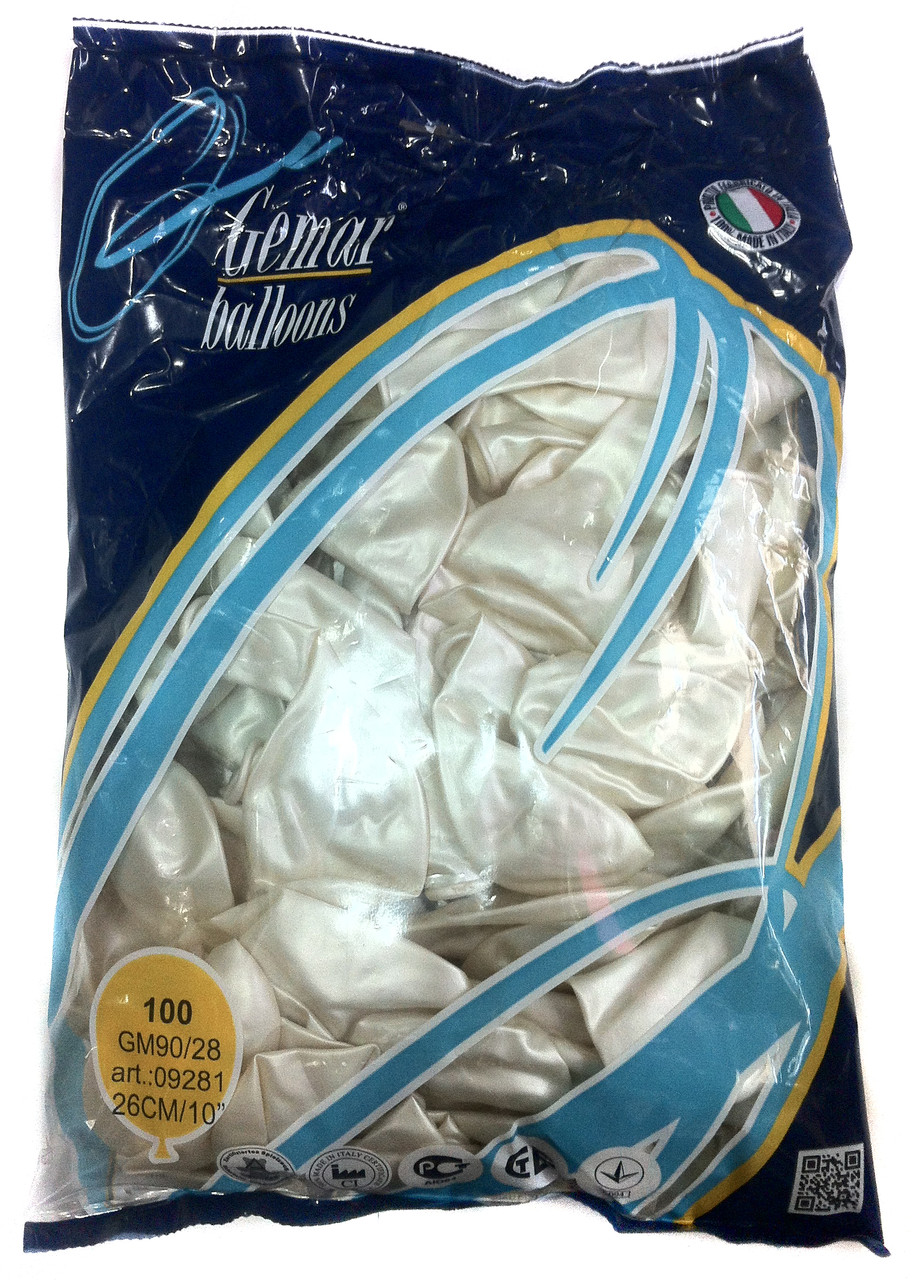 Кулі надувні білий перламутр (металік), Gemar Balloons GM90, 100 шт.