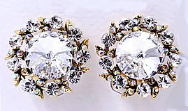 Сережки з кристалами білого кольору. Позолота. Діаметр: 19 мм. Італійська застібка.