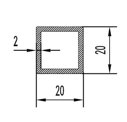 Труба алюмінієва квадратна 20х20х2, без покриття, L = 6000 мм, фото 2