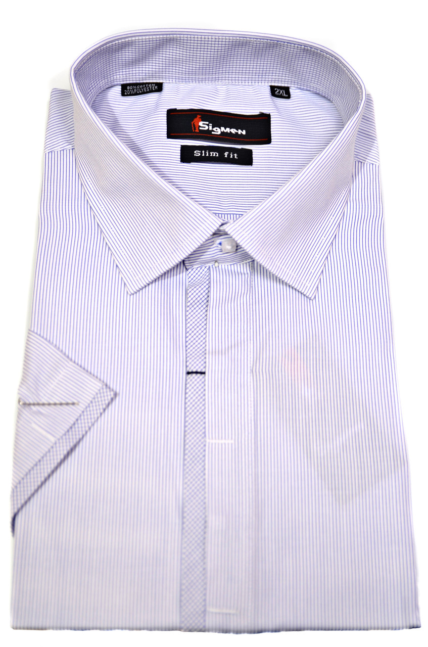 Сорочка чоловіча "Sigmen". Блакитна смужка. Короткий рукав, фото 1
