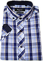 Чоловіча сорочка синя "Sigmen". Короткий рукав. Клітка