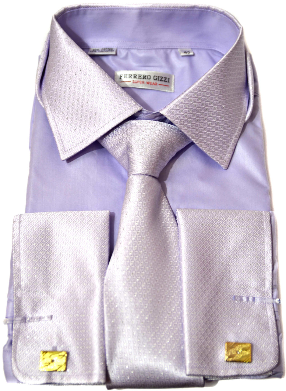 Сорочка чоловіча."Ferrero Gizzi" + краватка. Бузкова. Довгий рукав, фото 1