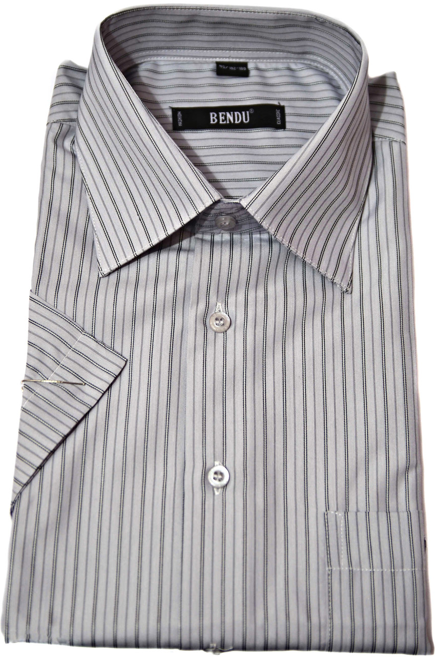 Сорочка чоловіча "Bendu". Сіра смужка. Короткий рукав, фото 1