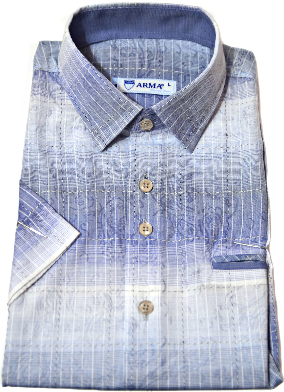 Сорочка чоловіча "Arma". Блакитна клітка. Корткий рукав, фото 1