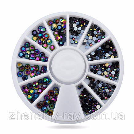 Стрази для нігтів "Чорна веселка" у карусельці, фото 2