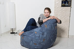 Безкаркасне крісло-груша ТМ Лежебока, S, синій з сірим, фото 2