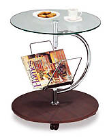 Кофейный столик SR-0296-W, сервировочный кофейный столик с газетницей на колесиках