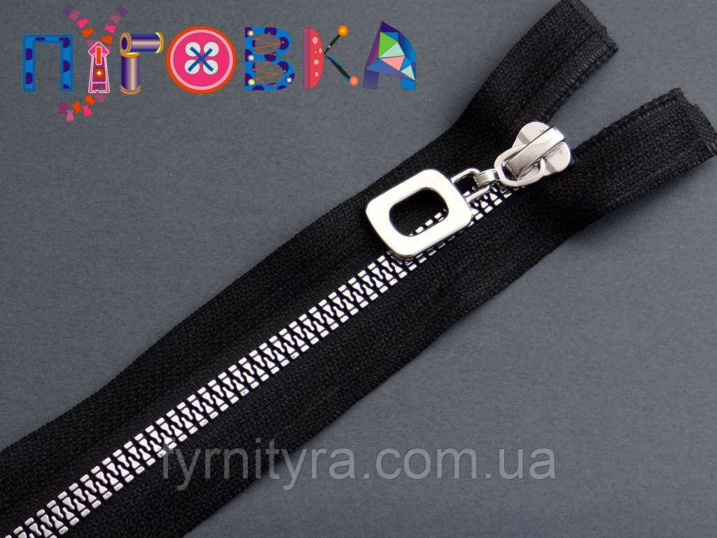 Блискавка трактор декор 80cm чорна 1 бігунок (срібна ланка), фото 1