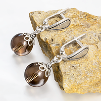 Рахтопаз димчастий кварц, Ø10 мм, срібло, сережки, 209СРР