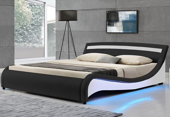 Двоспальне шкіряне ліжко MALA 180х200 см. з LED-підсвіткою!