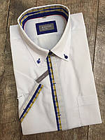 Модная мужская повседневная рубашка KASTOR белая с клетчатыми вставками и отложным воротником