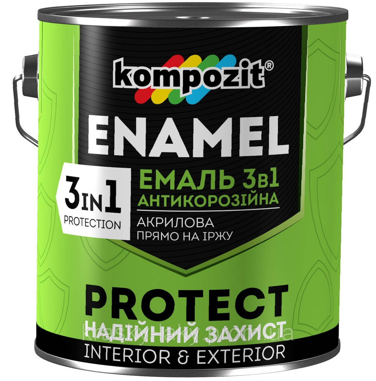 Эмаль Protect 3в1 Kompozit® зеленая для оцинковки, стали, латуни, меди, алюминия 10кг - фото 3 - id-p45995053