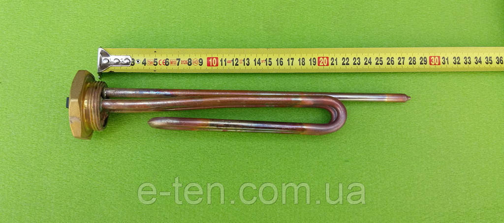 Тен мідний гнутий до бойлера 2000W на різьбі 1 1/4", з місцем під анод М6 (Thermowatt, Італія), фото 1