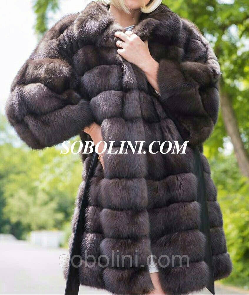 VIP Collection Шуба з розкішного хутра соболь Баргузин, 7/8 рукав, стиль рукава кімано, довжина 95 см, фото 1