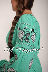 Блузка бохо вишита, зелена, льон, етностиль, Bohemia