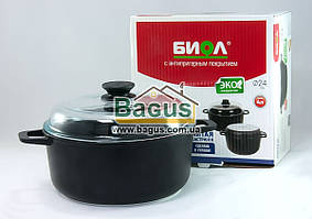 Каструля 4 л 24 см з антипригарним покриттям і скляною кришкою Біол (K401PC)