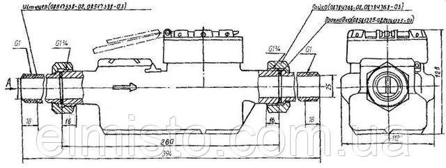 Габаритные размеры водяного счетчика ВСКМ7/25 Dn25