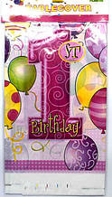 Скатертина святкова поліетиленова рожева на 1-й день народження "MY 1ST BIRTHDAY"