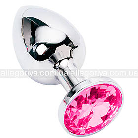 Анальна пробка з каменем рожевого кольору Анальна затичка анальна іграшка металева