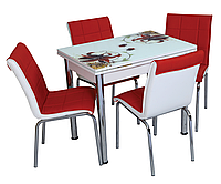 Раскладной стол обеденный кухонный комплект стол и стулья рисунок 3д "Красные лилии" ДСП стекло 60*90 Лотос-М