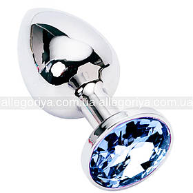Металічна анальна пробка з кристалом ніжного блакитного кольору
