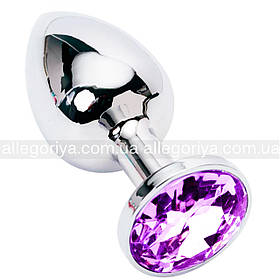 Пробка металева анальна з кристалом анальна стимуляція ніжне сиреве забарвлення