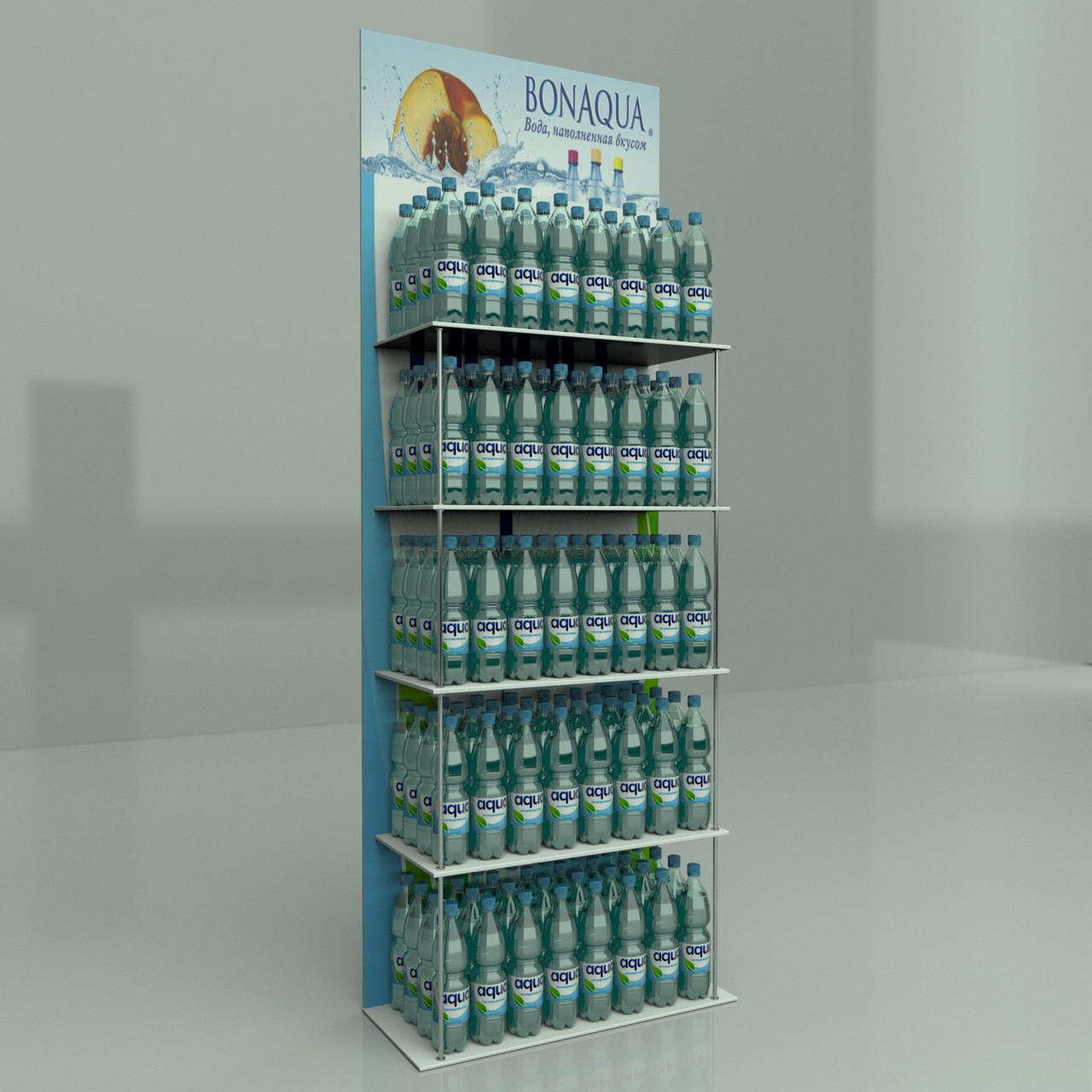 Підлогова металева POS-стійка для води Bonaqua, 5 ярусів, під замовлення оптом, фото 1