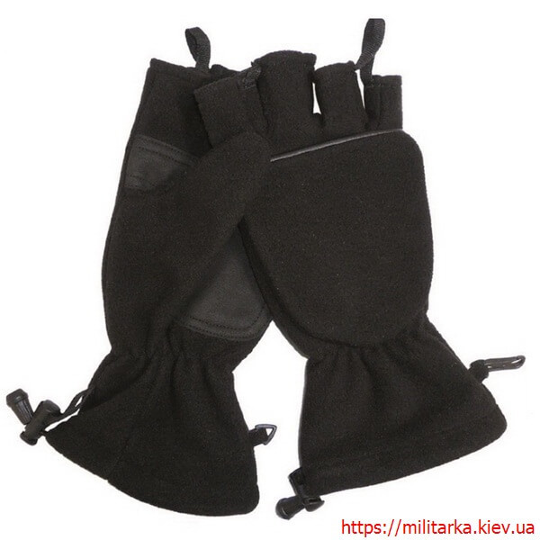 Флісові рукавички Mil-Tec з відкидною рукавичкою чорні